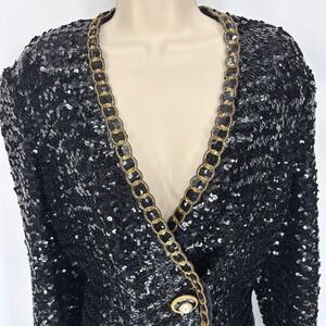 After Five Sequins Beads Double Breasted BlazerBlack Gold Sz 16 Vintage 90s